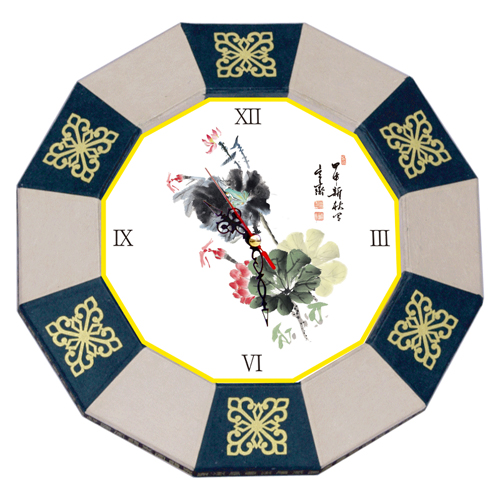 12각 한지그림시계 연꽃(금문양) 한지케이스포함-8003