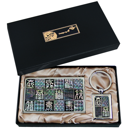 (2종)나전명함케이스+사각열쇠고리(창살문자도)(T)