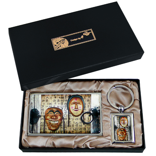 (2종)나전명함케이스+사각열쇠고리(하회탈2)(T)